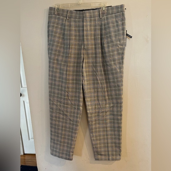 RIVER ISLAND Men’s Gray Plaid Tapered Dress Pants Size 34 x 30 NEW - Picture 1 of 8
